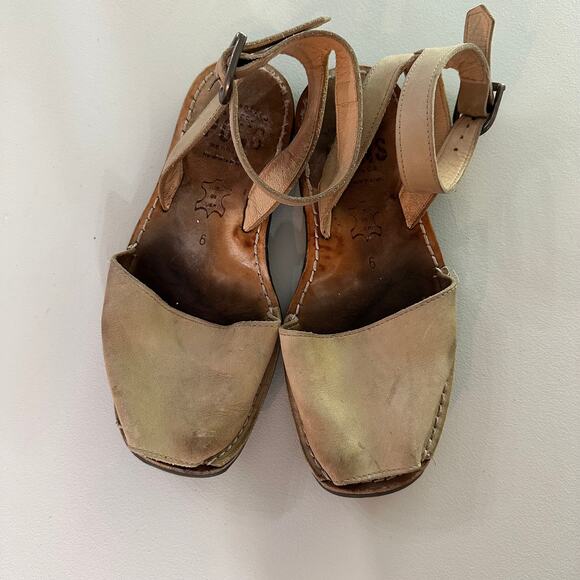 PONS Avarca Menorca Tan Leather Sandals Women’s Size 6 Peep Toe Strap - Picture 2 of 8